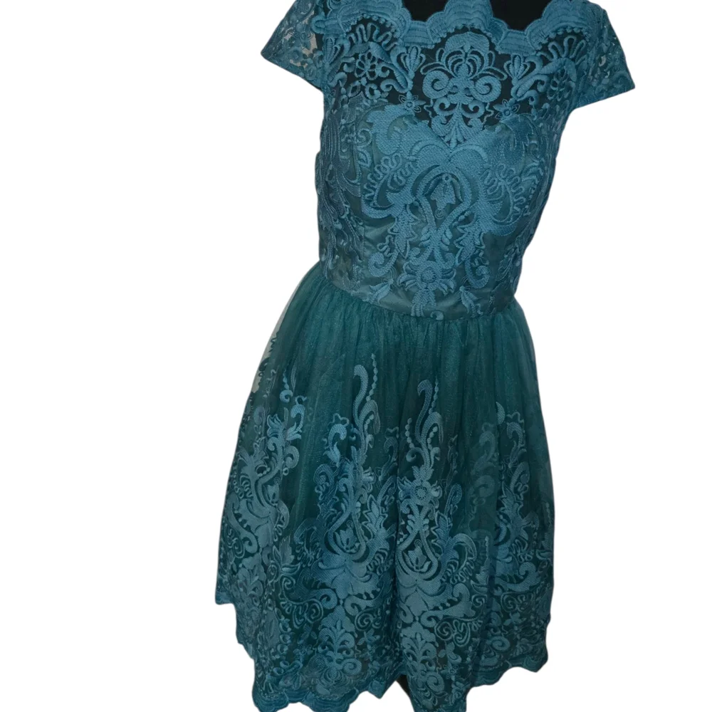 Chi Chi London Turquoise Lace Evening Gown - Picture 3 of 4